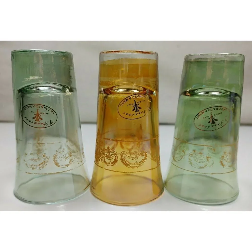 Lot Of 3 J. Preziosi Lavorato A Mano Orange Green Italian Art Shot Glasses VTG